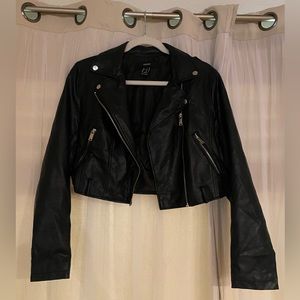 Cropped black leather jacket